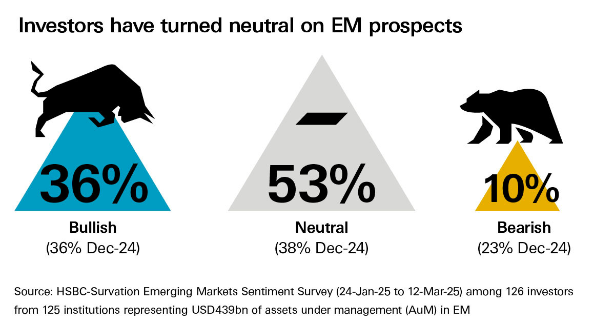 An image showing the net sentiment scores of EM prospects based on HSBC’s Sentiment Survey. An image showing the net sentiment scores of EM prospects based on HSBC’s Sentiment Survey.