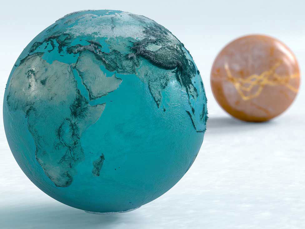 Models of Earth and Mars on the background Models of Earth and Mars on the background